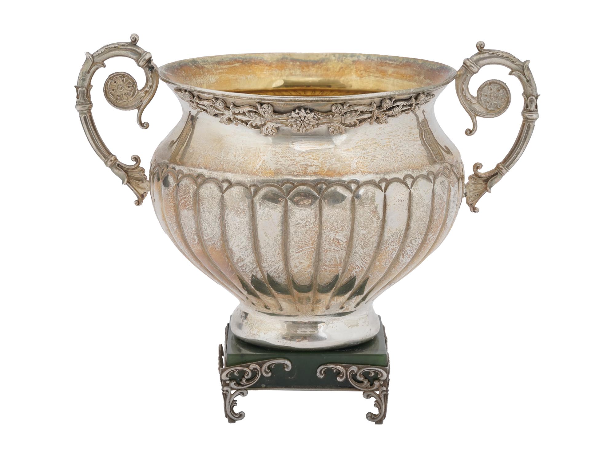 RUSSIAN SILVER GOLD WASH BOWL ON NEPHRITE BASE PIC-3